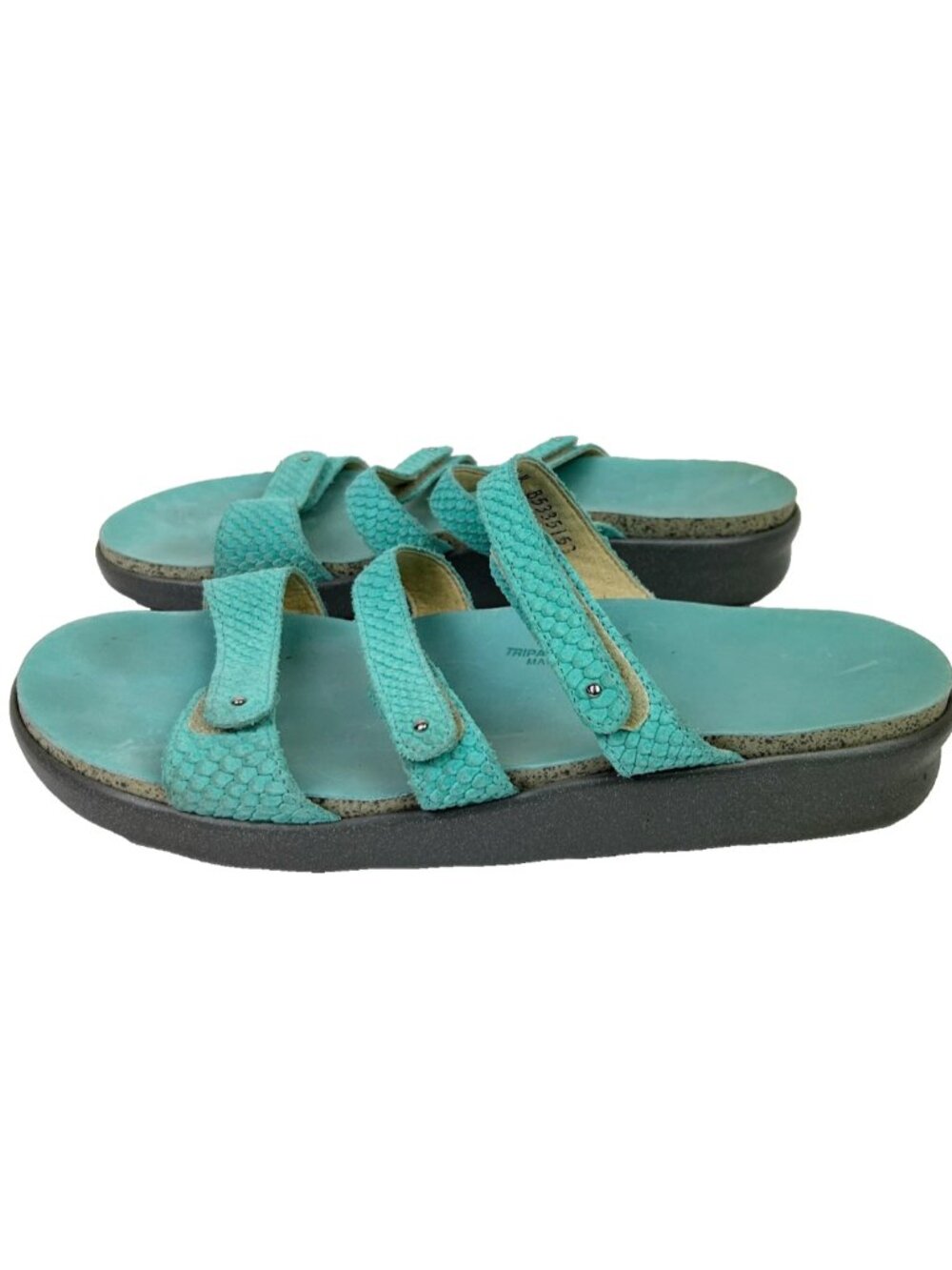 SAS Tripad Comfort 3 Strap Slides Sandals Turquoise Embossed Leather Glitter 11